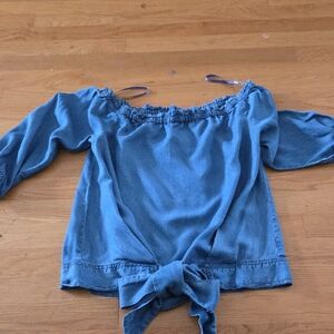 Elegant Denim Blue Off-Shoulder Blouse